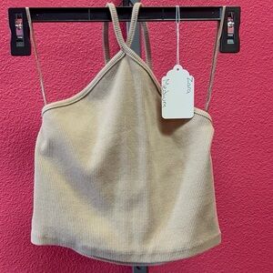 Zara Beige Ribbed Cross-Back Camisole